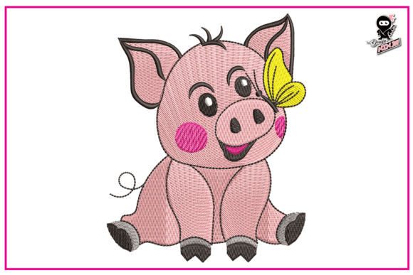 Baby Pig with Butterfly: A Seasonal Embroidery Gem