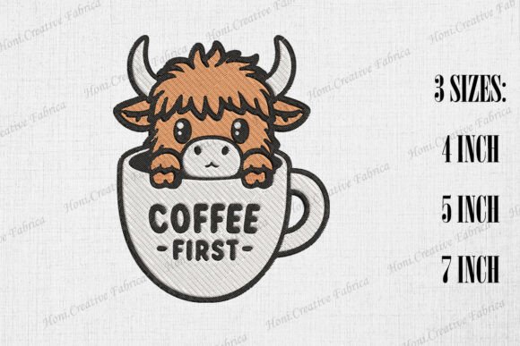 Coffee First Cute Highland Cow: A Business-Ready Embroidery Design Review