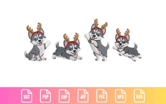 Husky Christmas Puppies: A Festive Embroidery Set for Craft Fair Appeal