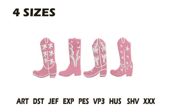 Pink Cowgirl Boots Set: A Charming Embroidery Design for Small Business Merch